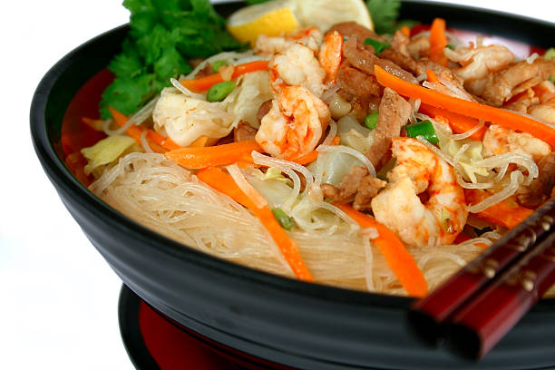 seafood vermicelli noodles stock photo