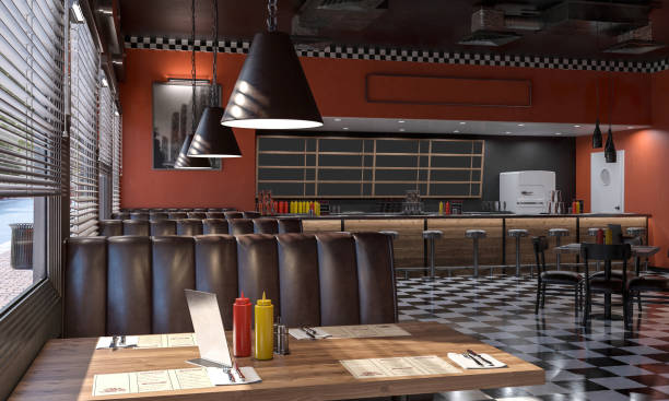 istock Luxurious dark fast-food restaurant 1792830852