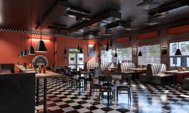 istock Luxurious dark fast-food restaurant 1792832932