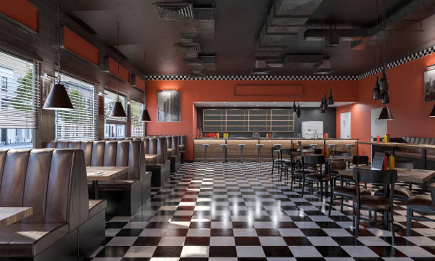 istock Luxurious dark fast-food restaurant 1792840524