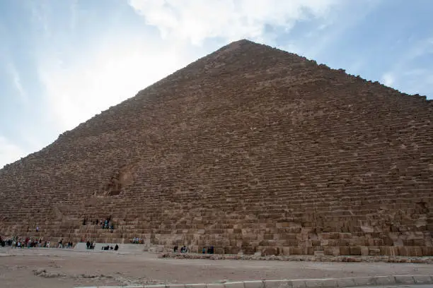 Cairo, Egypt - january 1 2008 - the three famous pyramids of Giza Cheops Chepren and Mykerinos