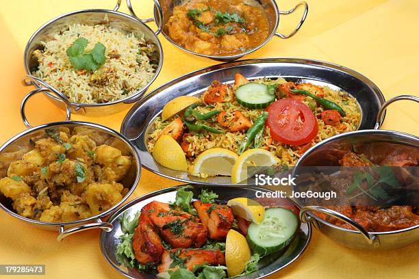 Indian Curry Meal Stock Photo - Download Image Now - Culture of India, Backgrounds, Basmati Rice