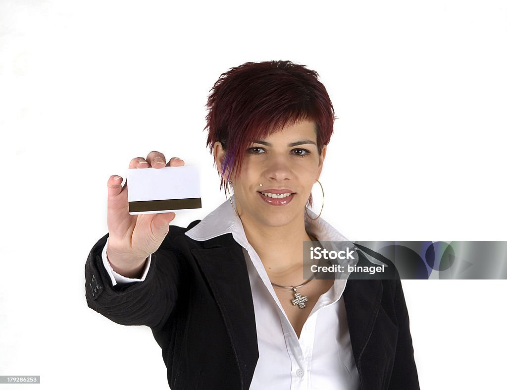 woman and the credit card young woman is holding a credit-card - you can write inside Adult Stock Photo