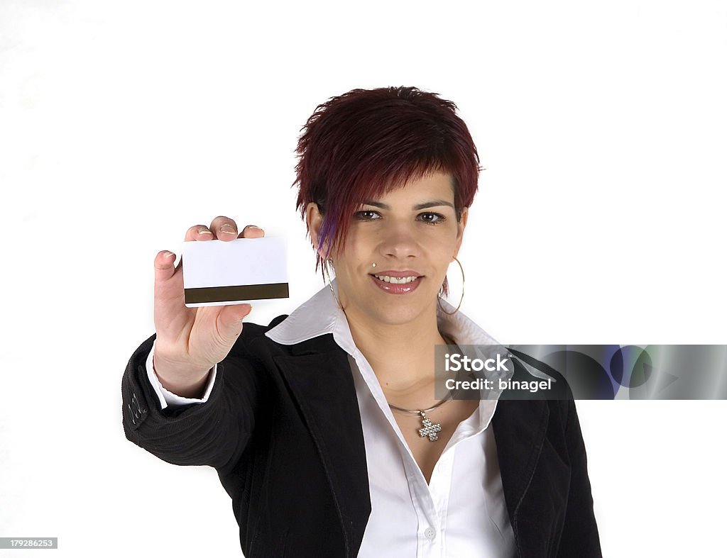 Kobieta z karty kredytowej - Zbiór zdjęć royalty-free (Białe tło)