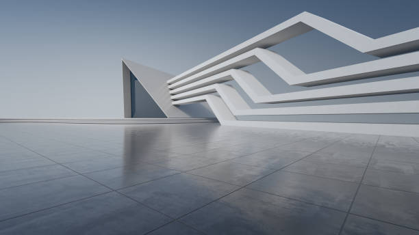 istock Abstract architecture design of modern building. Empty parking area concrete floor with blue sky. 1792865050