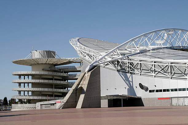 Photograph of the exterior of a sports stadium stock photo