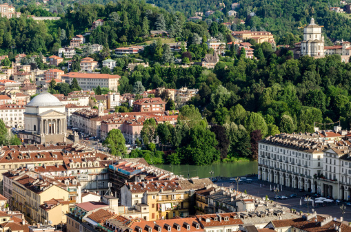 Turin (Torino), panorama on the hills and Piazza Vittorio