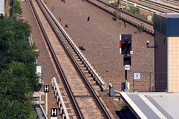 Rapid-transit railway yard Beusselstrasse stop signal stock photo