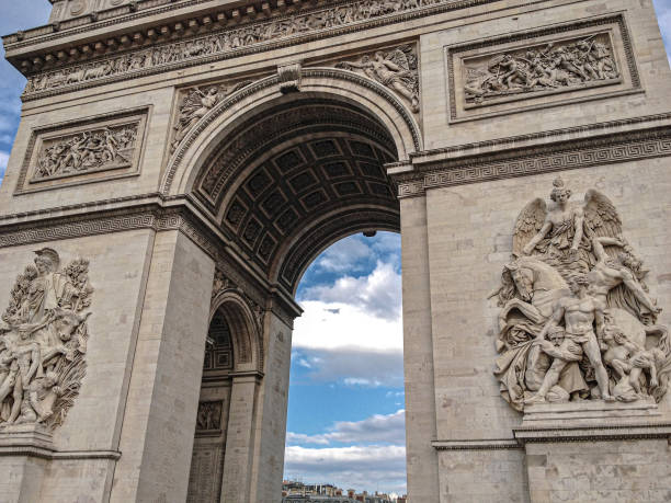 istock Architectural fragment of Arc de Triomphe du Carrousel, under sky with clouds in Paris. 1792888579