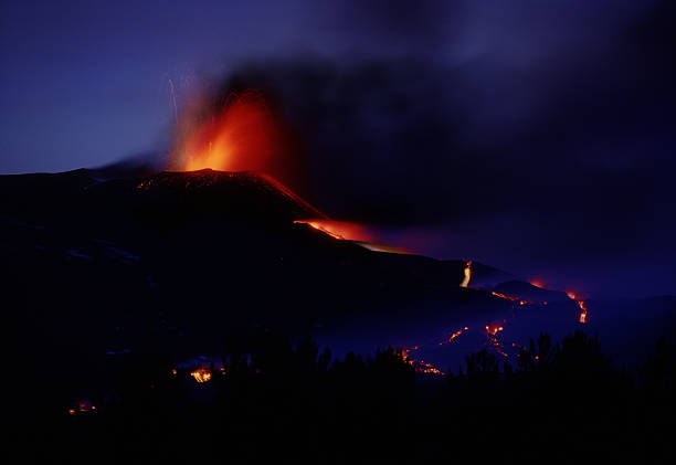 Eruption of Mount Etna Volcano stock photo