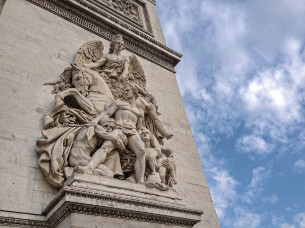 istock Architectural fragment of Arc de Triomphe du Carrousel, under sky with clouds in Paris. 1792888934