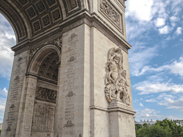 istock Architectural fragment of Arc de Triomphe du Carrousel, under sky with clouds in Paris. 1792889096