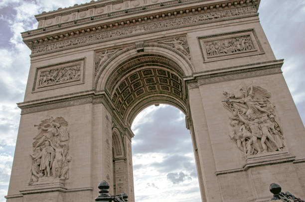 istock Architectural fragment of Arc de Triomphe du Carrousel, under sky with clouds in Paris. 1792889105