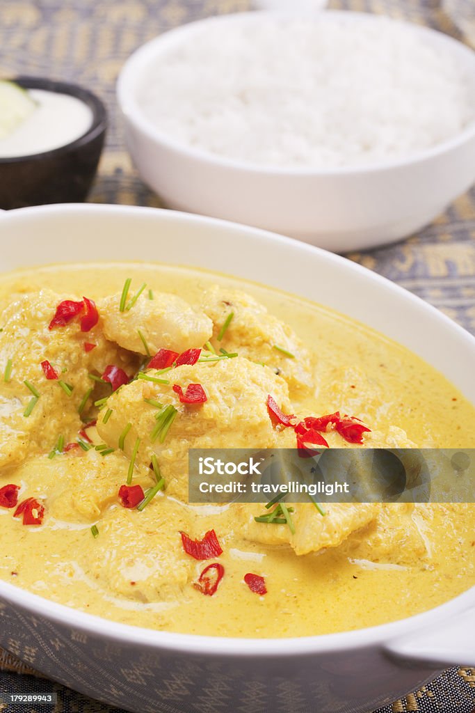 Indisches Essen Essen Küche Kokosnuss-Fisch-Curry - Lizenzfrei Basmati-Reis Stock-Foto