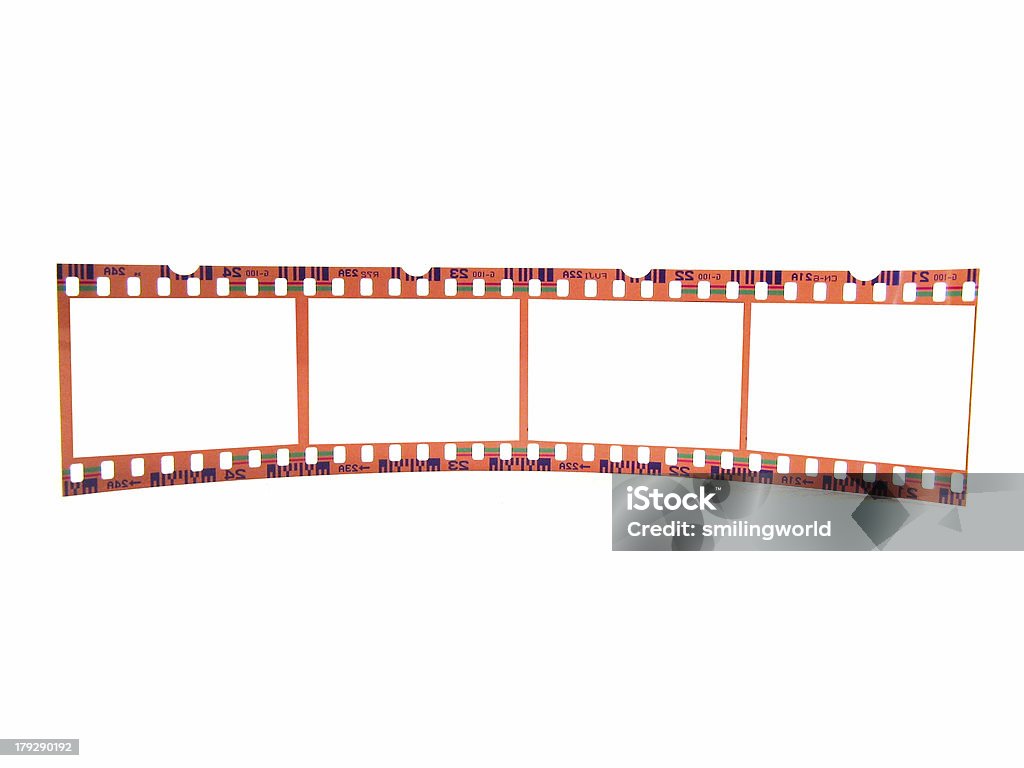 Close-up of 35 mm film-stripe (single) "Old 35 mm film-stripe as placeholder to put images in (isolated, single strip)" Blank Stock Photo