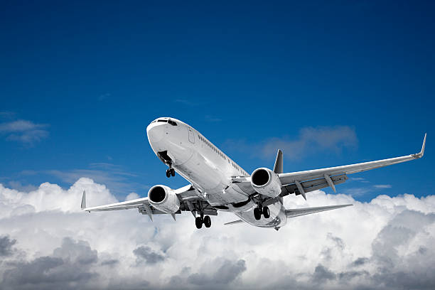 Jet Aeroplane Landing from Bright Sky Copy Space Boeing 737jet aeroplane landing from bright sky and copy space. More aircraft boeing 737 photos stock pictures, royalty-free photos & images
