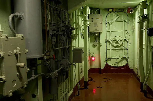 Interior view of military sub ship hatch hall and door