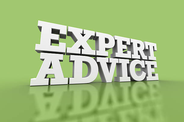 Expert advice emblem in white color with green background stock photo
