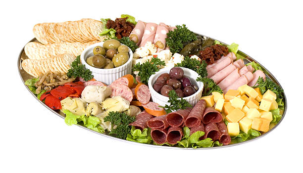Colorful catering platter of antipasto stock photo