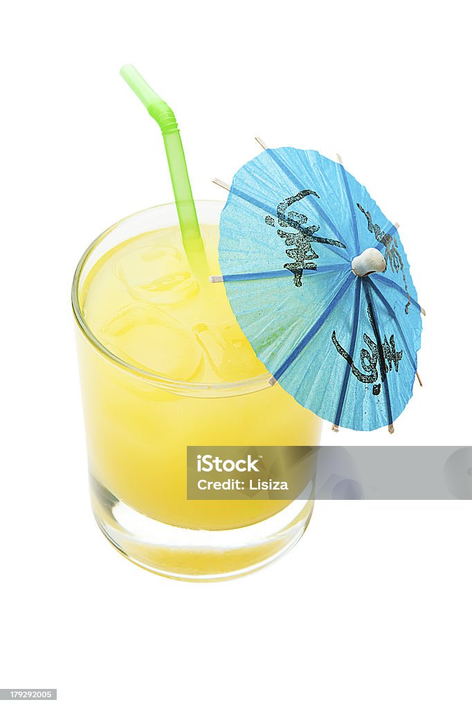 Fruit Cocktail with blue umbrella Fruit Cocktail with blue umbrella and ice Alcohol - Drink Stock Photo