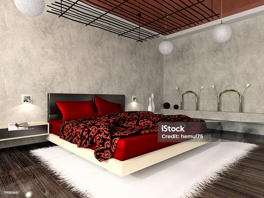 Luxurious interior of bedroom in red colour Luxurious interior of bedroom in red colour. Photo in magazine was made by me, I uploaded model's release Apartment Stock Photo