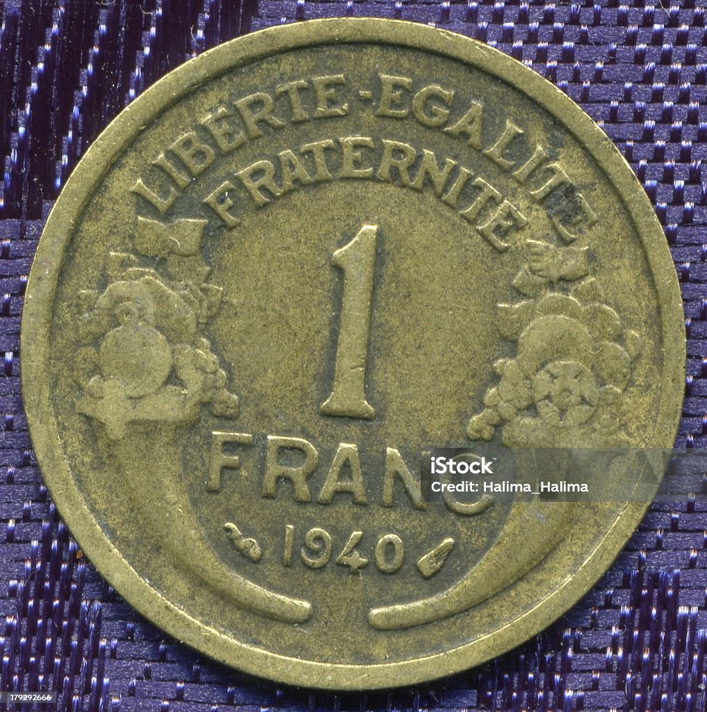 Vintage Moeda de Um Franco Francês cerca de 1940 - Foto de stock de Antigo royalty-free