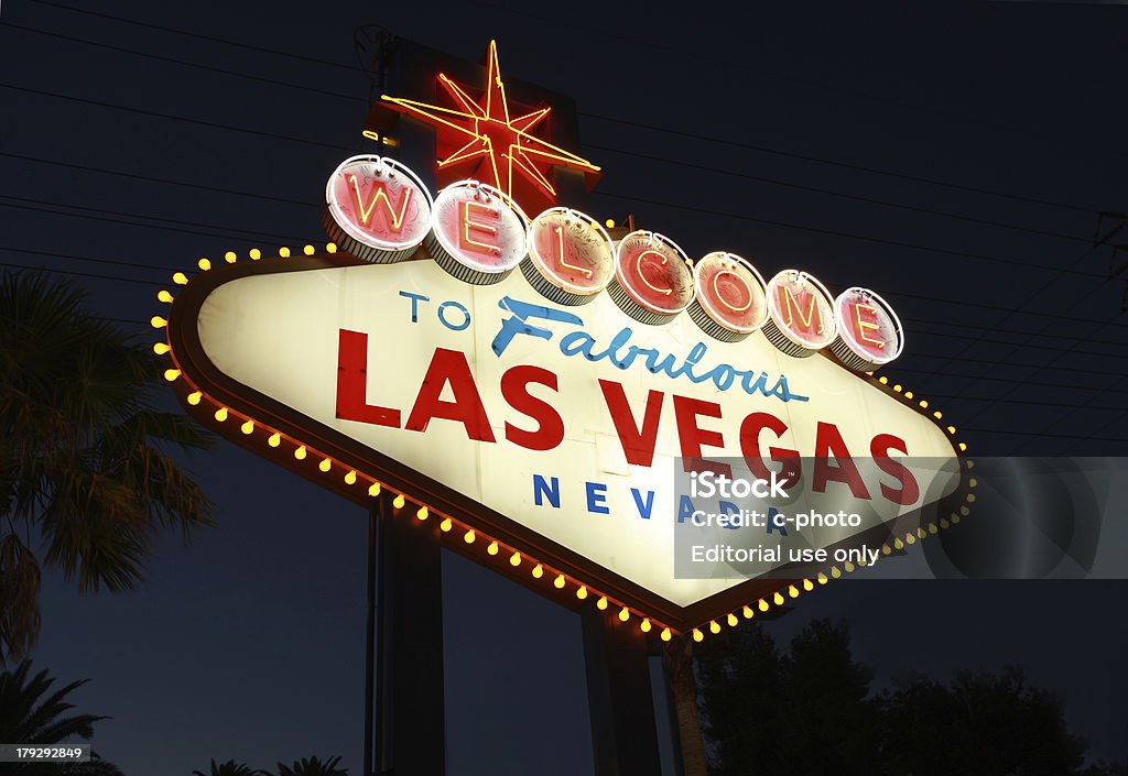 Welcome to Las Vegas Welcome to Fabulous Las Vegas Neon sign at night Famous Place Stock Photo
