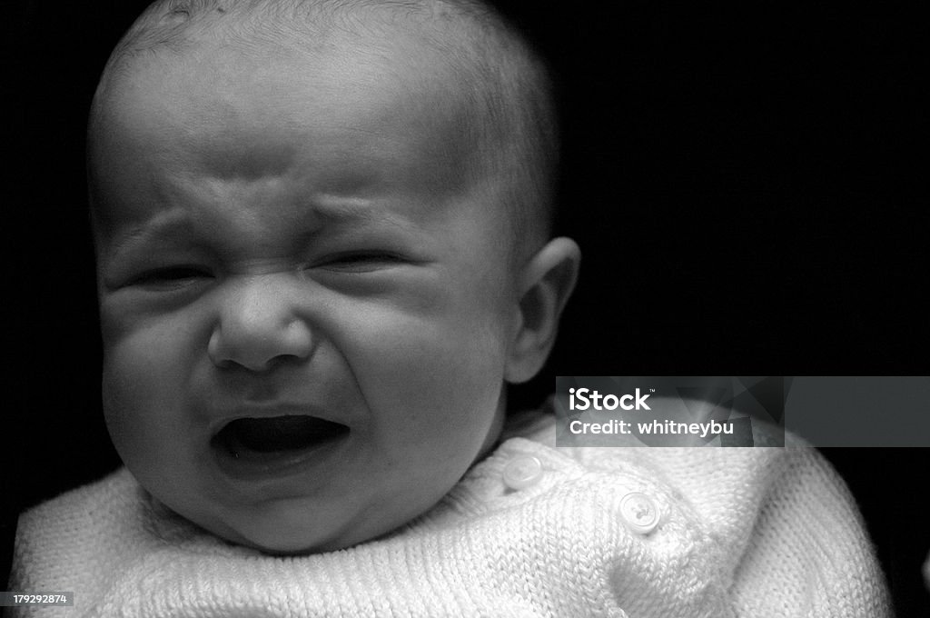 Baby in distress "Black and white photo, of baby crying" Baby - Human Age Stock Photo