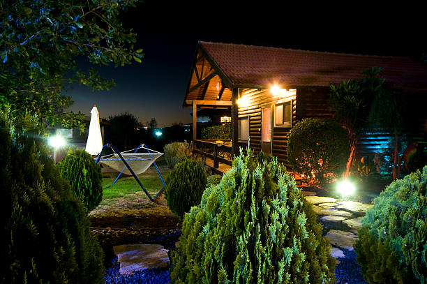 istock wooden cabin at night 179293211