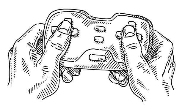 Vector illustration of Hands Holding Video Game Controller Drawing