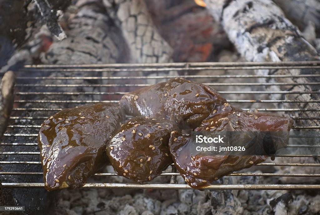 Elk steaks grillés sur feu de camp - Photo de Bifteck libre de droits