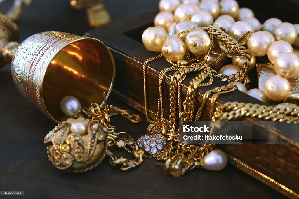 Treasure Jewellery laying over an indian jewellery box.See similar pictures: Jewelry: Jewelry Stock Photo