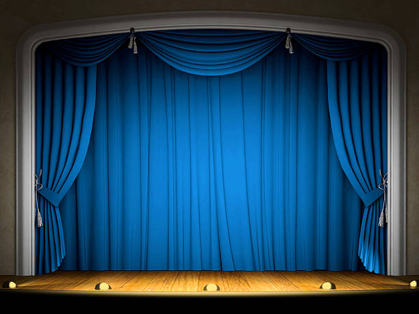 istock Empty stage with blue curtain in expectation of performance 179295511
