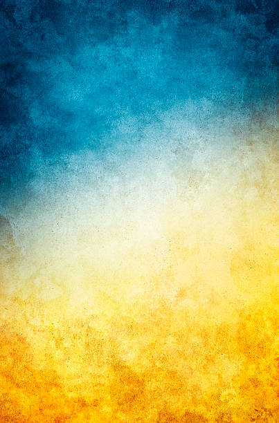 Yellow Blue Grunge A textured vintage paper background with a dark blue to golden yellow gradient. strong grain stock pictures, royalty-free photos & images