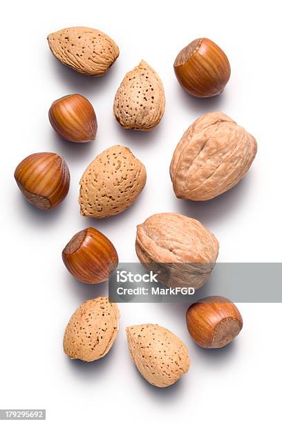 Almonds Hazelnuts And Walnuts Stock Photo - Download Image Now - Almond, Antioxidant, Clipping Path