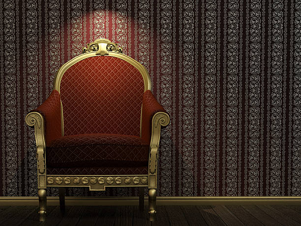 istock Golden and red armchair under spot light 179295800