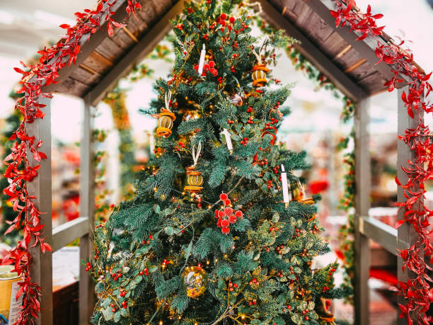 istock Beautiful Christmas tree decorated with traditional ornaments 1792959252