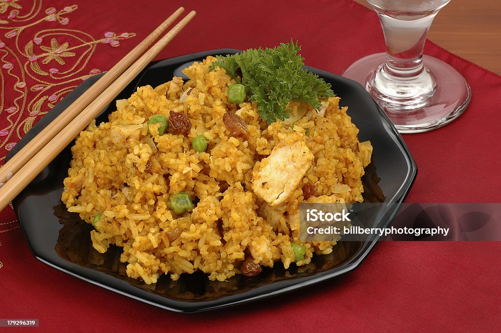 Chicken Biryani Plate of delicious and savory Indian chicken biryani. Basmati Rice Stock Photo