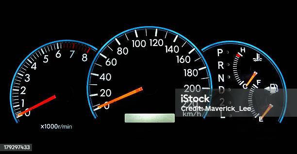 Full View Of A Speedometer Dashboard Stock Photo - Download Image Now - Refueling, Arrow Symbol, At The Edge Of