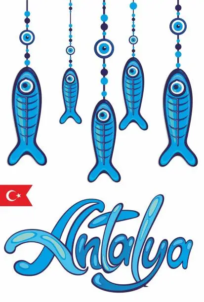 Vector illustration of City of Antalya logo text Turkey Mediterranean summer travel .Logo design with 