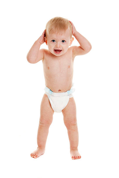 Surprised Toddler boy in a diaper.