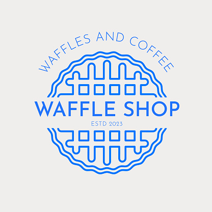Logo template with a waffle. Line art, retro. Pre-made design for bakeries, cafes, and restaurants.
