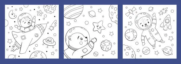 Vector illustration of Bear in space.