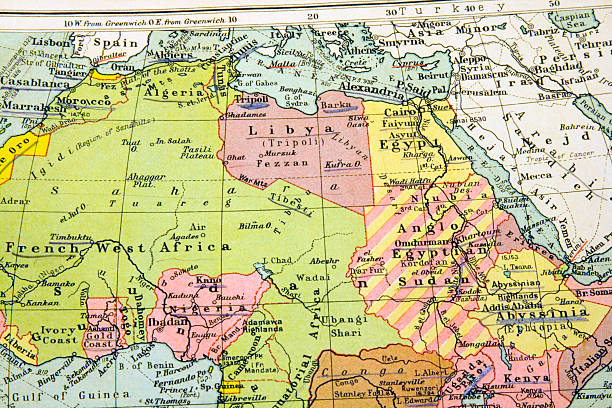 antiguo mapa de áfrica del norte de egipto - colony fotografías e imágenes de stock