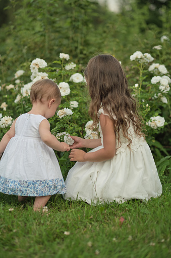 Two children tenderly exchange flowers, embodying innocence and growth. This moment reflects the increasing appreciation for nature's simplicity in today's fast-paced world