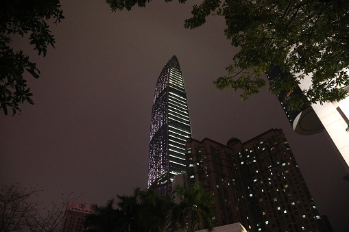 China Shenzhen city downtown tower office building night view