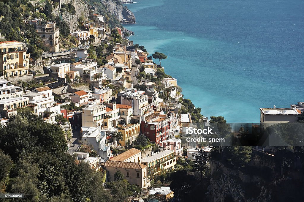 Positano, Iasa View of Positano, a town in the Amalfi's coast in Italy. UNESCO World Heritage Site. Amalfi Stock Photo