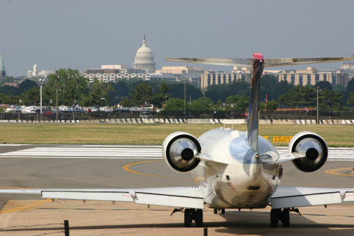 United States Capitol and Reagan National Airport on a sunny summer day