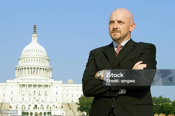 Serious Powerful Caucasian Businessman Suit Standing Us Capitol Washington Dc Stock Photo - Download Image Now