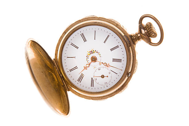 Old Fashioned Gold Pocket Watch, Isolated on White Background Gold pocket watch isolated on white.- See lightbox for more color image roman numeral rusty time stock pictures, royalty-free photos & images